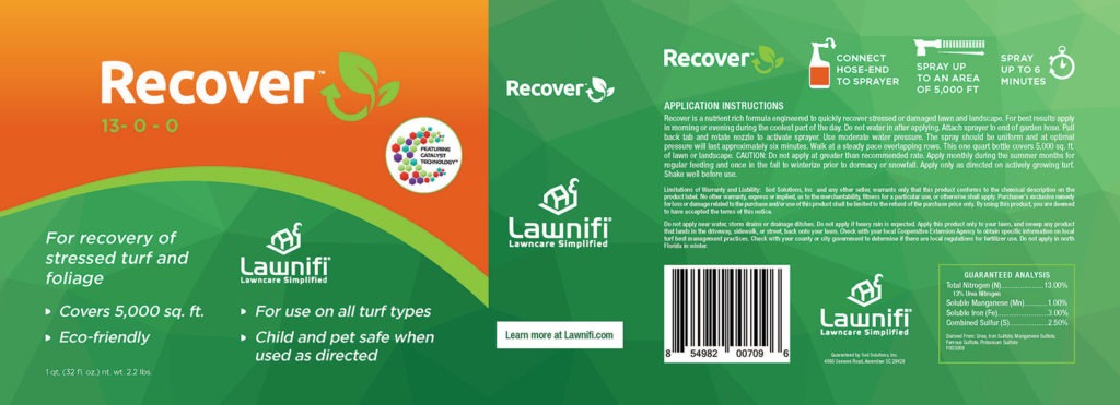Lawnifi Recover liquid fertilizer label