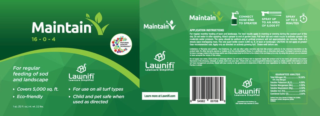 Lawnifi Maintain liquid fertilizer label